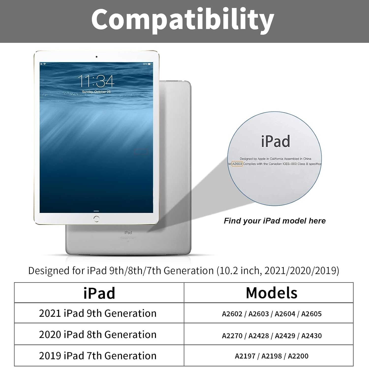 Condition photo showing New/Like New for Aoub Case for iPad 9th Generation 2021 10.2 inch, iPad 8th/7th Gen 2020/2019, Without Pencil Holder, Soft TPU Back Case, Slim Lightweight Stand Protective Smart Cover, Auto Sleep/Wake - Black