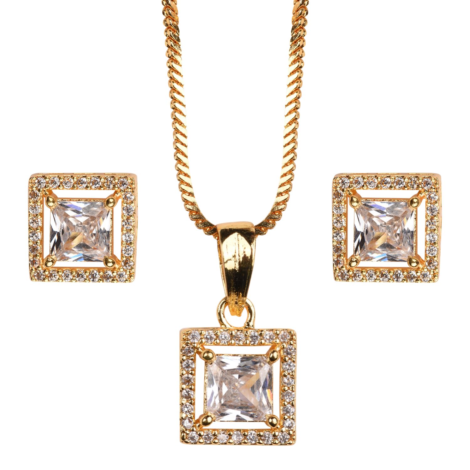 XPNSV Jewelry Luxury AD Pendant Gift Set for Women | Gift Pendant with 2 Earrings, Option in 6 Different Color & Design (Square, Gold) (B0D3GSWCYY) Amazon Price History, Amazon Price Tracker