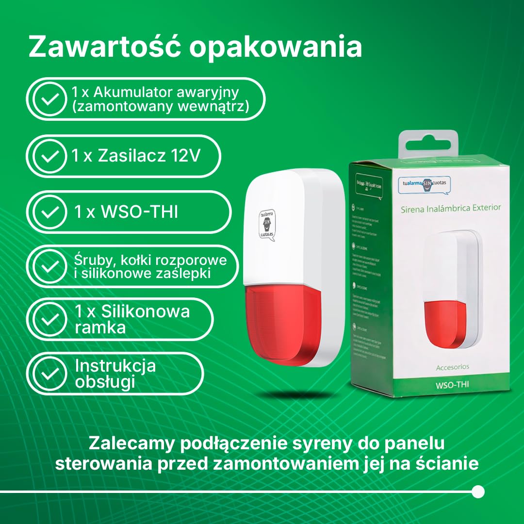 Zewnętrzna syrena antywłamaniowa z dźwiękiem 95 dB | Zawiera adapter 12 V i baterię zapasową | Obowiązuje do użytku jako autonomiczny system alarmowy