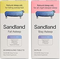 Vista 1 de Sandland Fall Asleep Plus Melatonina and Stay Asleep Plus Melatonina, suplemento natural para dormir diario, 30 tabletas disolventes y 30 píldoras
