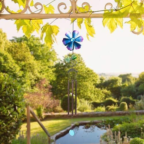 Miniatura 6 de MUMTOP Campanillas de viento para espacio exterior  Campanillas de viento de jardín con molinillo de viento de flores, 33 pulgadas de tono profundo