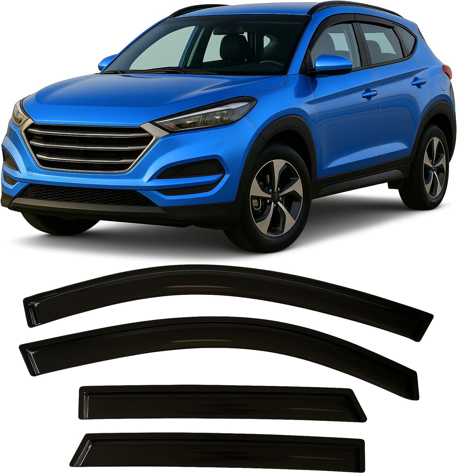 Optimal Co 2016-2021 Tape-On Side Window Deflector Visors for Hyundai Tucson SEL Value Limited Sport Ultimate SE Smoke Tinted Rain Guards 2017 2018 2019 2020
