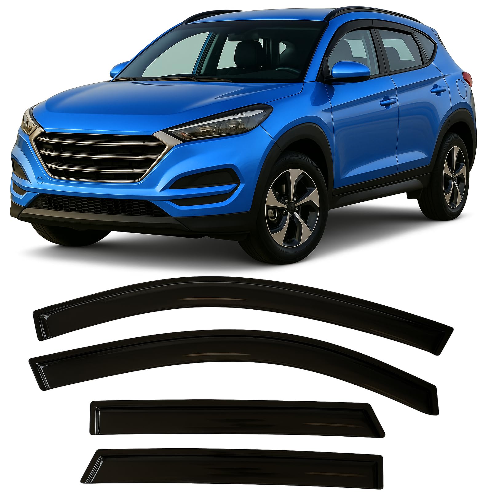 Optimal Co 2016-2021 Tape-On Side Window Deflector Visors for Hyundai Tucson SEL Value Limited Sport Ultimate SE Smoke Tinted Rain Guards 2017 2018 2019 2020