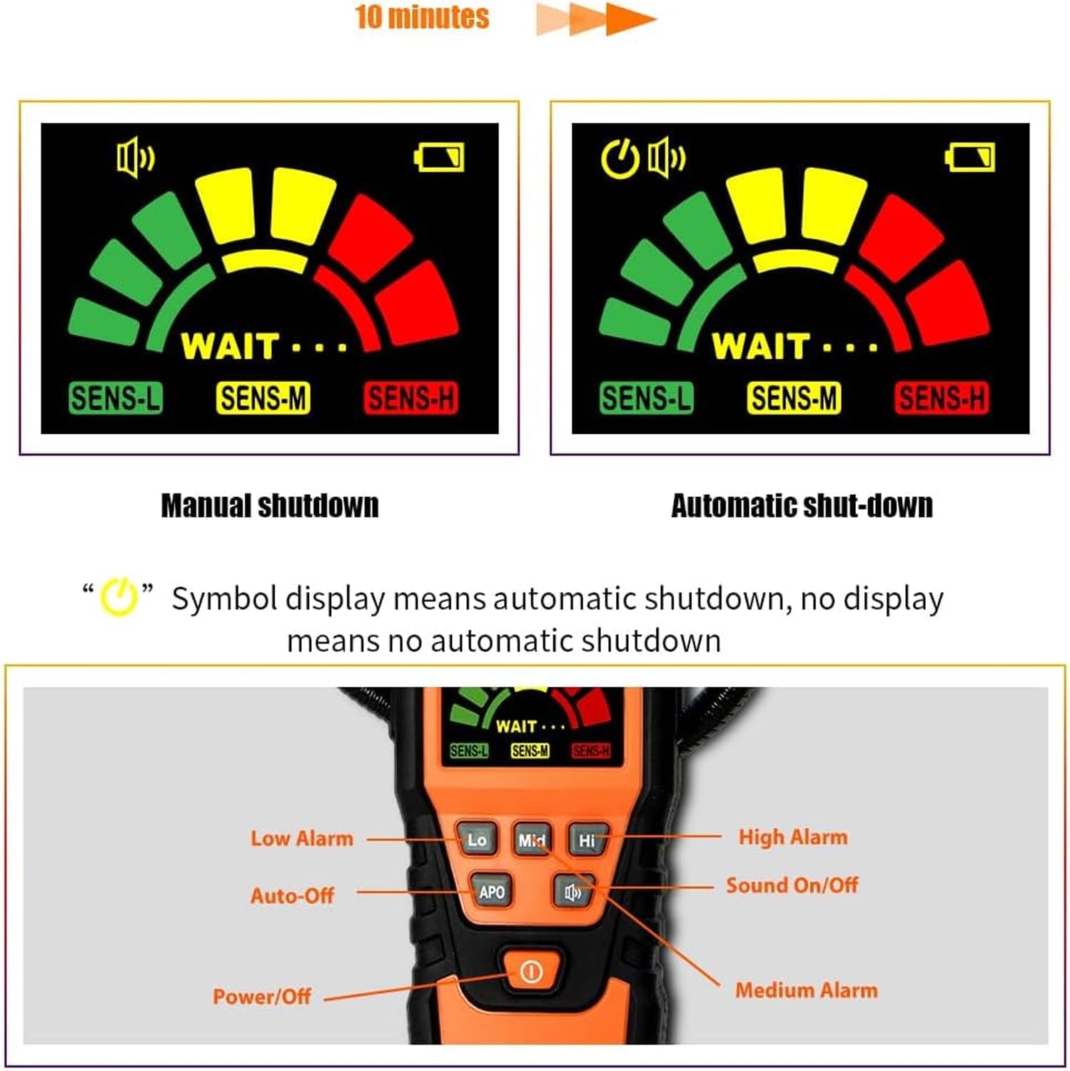 Combustible Gas Detector, Analog Bar Display and Audio Alarm, with 16in Gooseneck, Sensitivity (Methane) 50ppm, for Detect Combustible Gas Leaks in Pipelines, Equipment, Regulators, and More