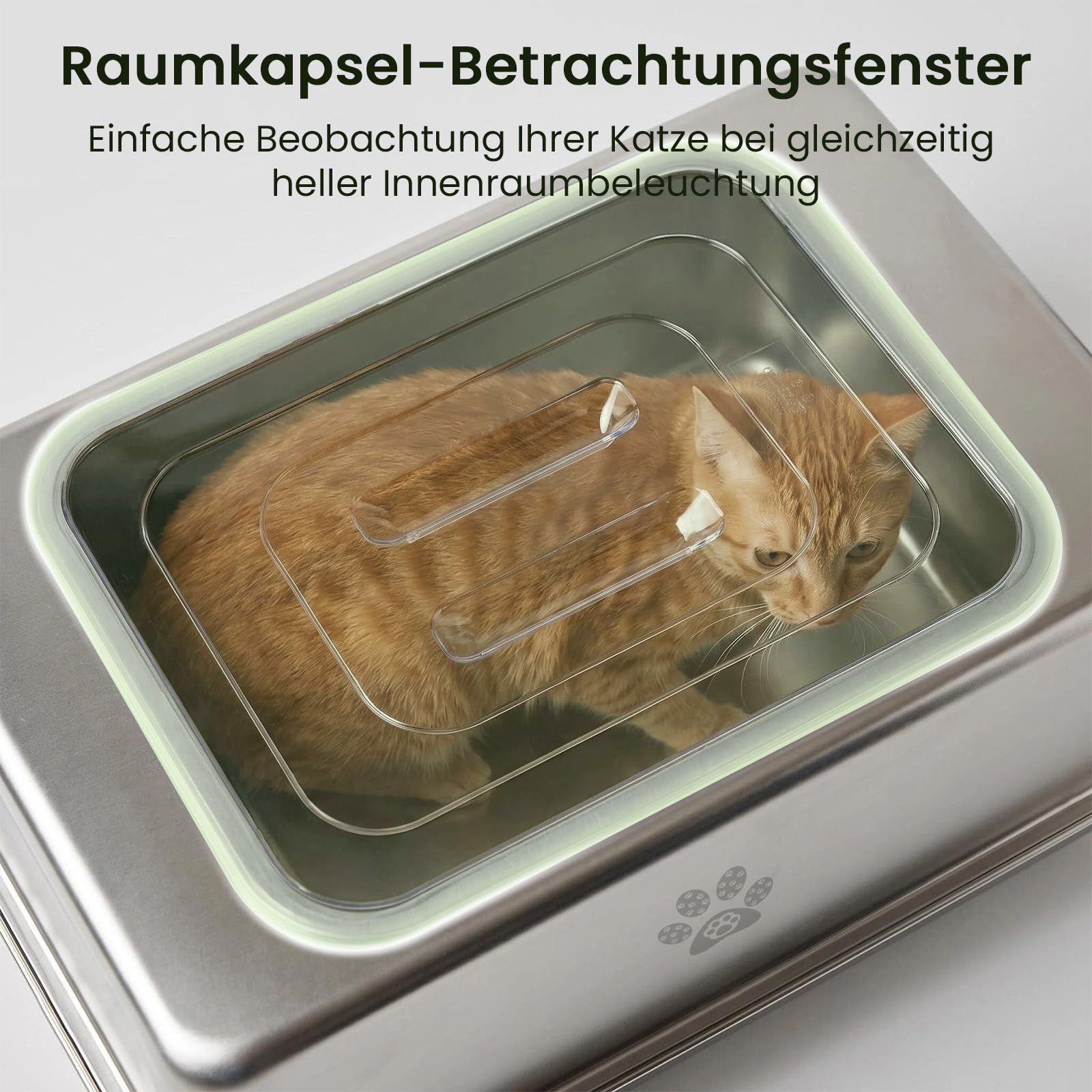 PTLOM XXL Katzenklo Edelstahl, Auslaufsicheres Katzenklo mit Deckel, großem Metall-Streubehälter, Geschlossenes Katzentoilette mit hohem Rand, inkl. Streuschaufel und Streumatte, 60x40x40cm