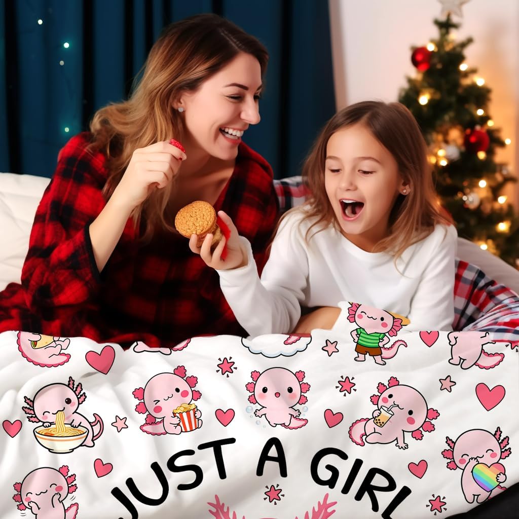Axolotl Blanket Merch Just A Girl Who Loves Axolotl Blanket Soft Cozy Flannel Throw Blankets Room Decor Bedding Gifts for Girls Boys Kids Women Adults 80"x60"