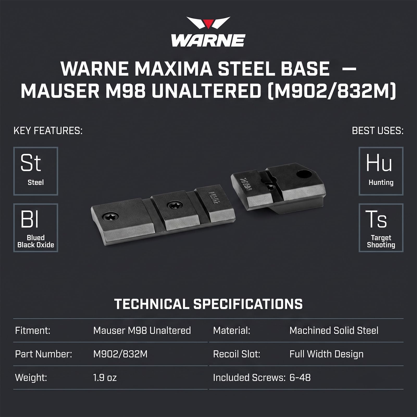 Amazon.com: WARNE Maxima M902/832M Mauser 98 Unaltered Scope Base