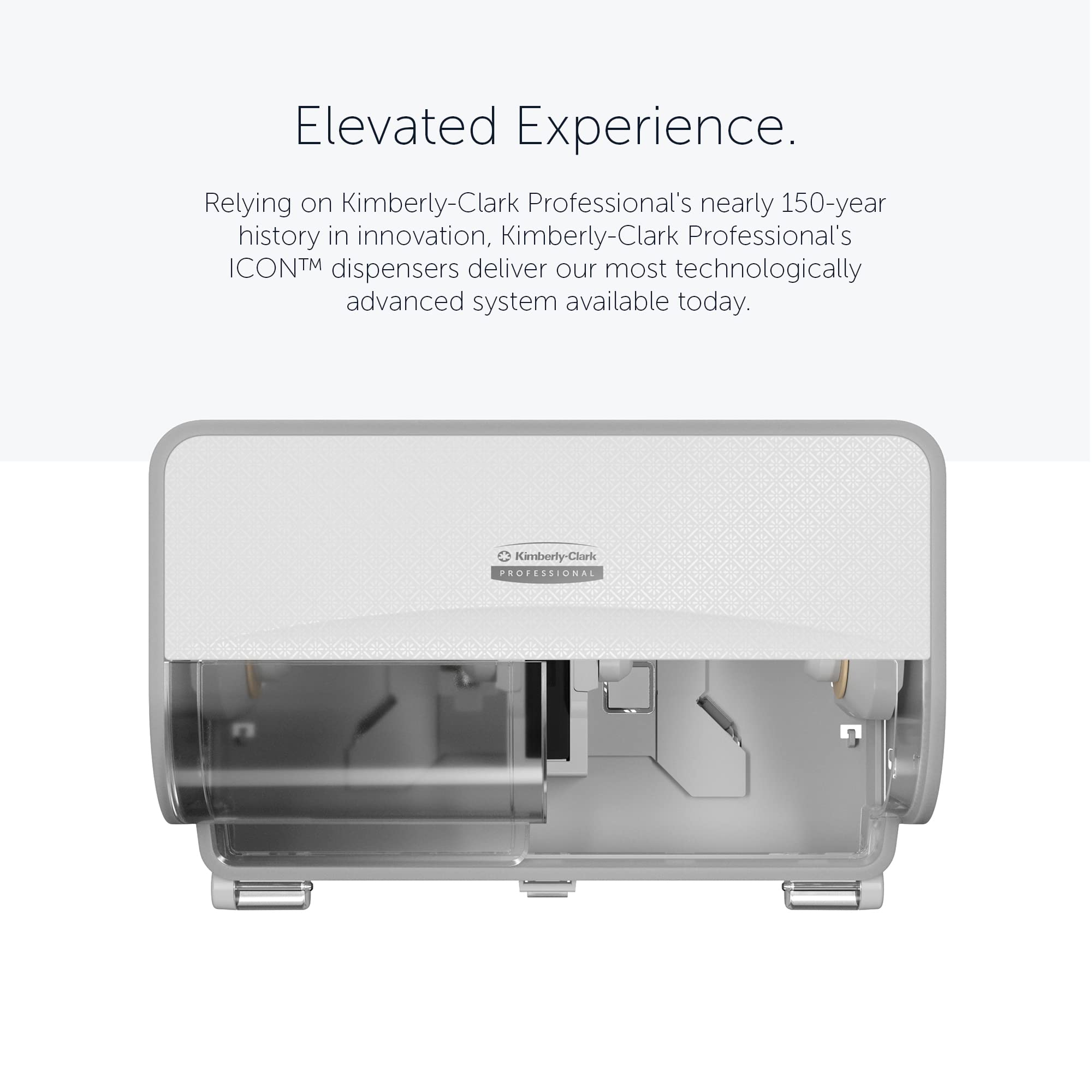 Kimberly-Clark Professional Dispensador de Papel higiénico estándar con 2 Rollos horizontales 53945 con Apertura Blanca en diseño de Mosaico; 1 dispensador y Apertura por Unidad de Venta