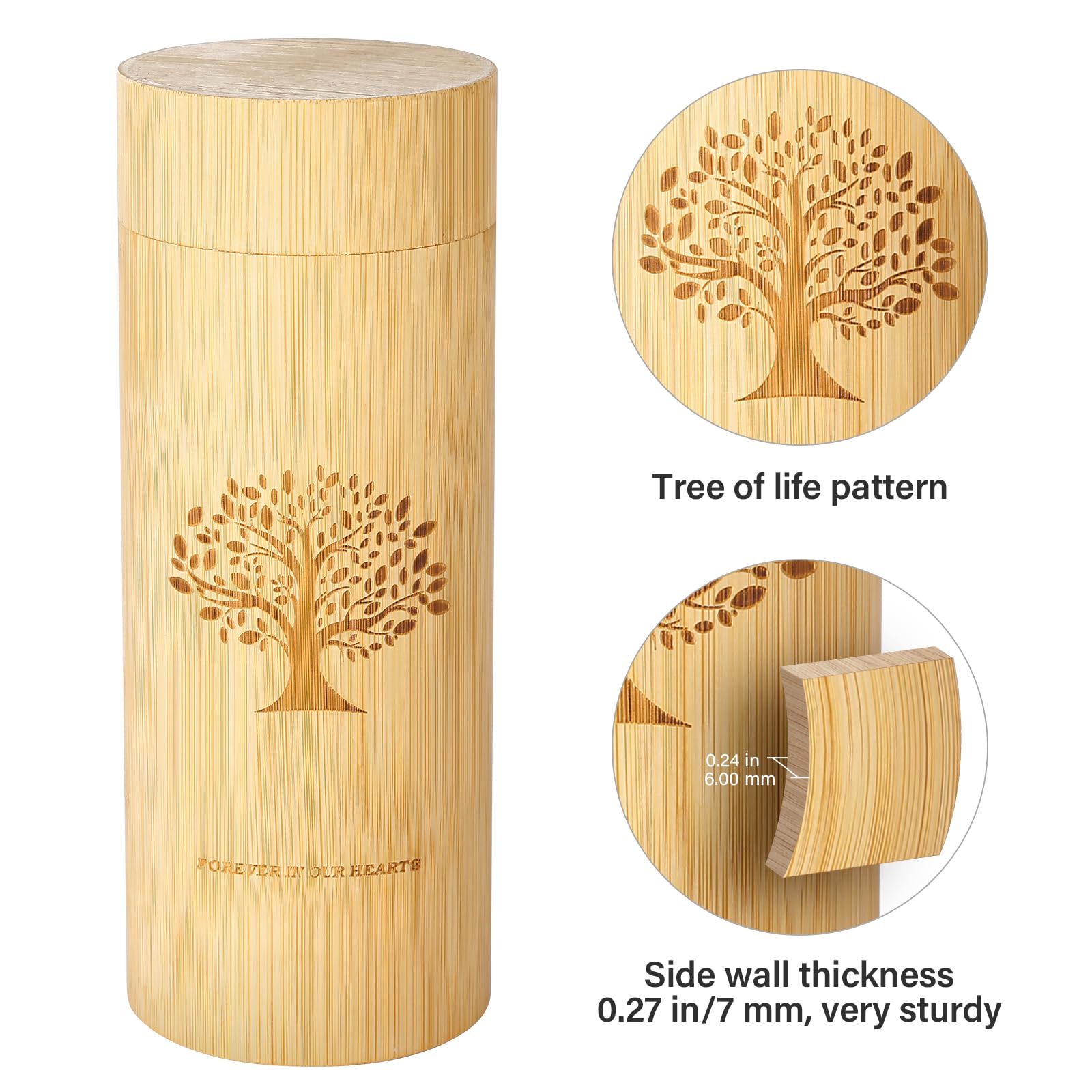HOOMTREE Scattering Tubes for Human Ashes Made of Bamboo,Large Scattering Urns for Human Ashes Adult with Tree of Life Pattern,Biodegradable Cremation Urn for Women Male Pet,3.5 * 9 Inches,1 Piece - Image 3
