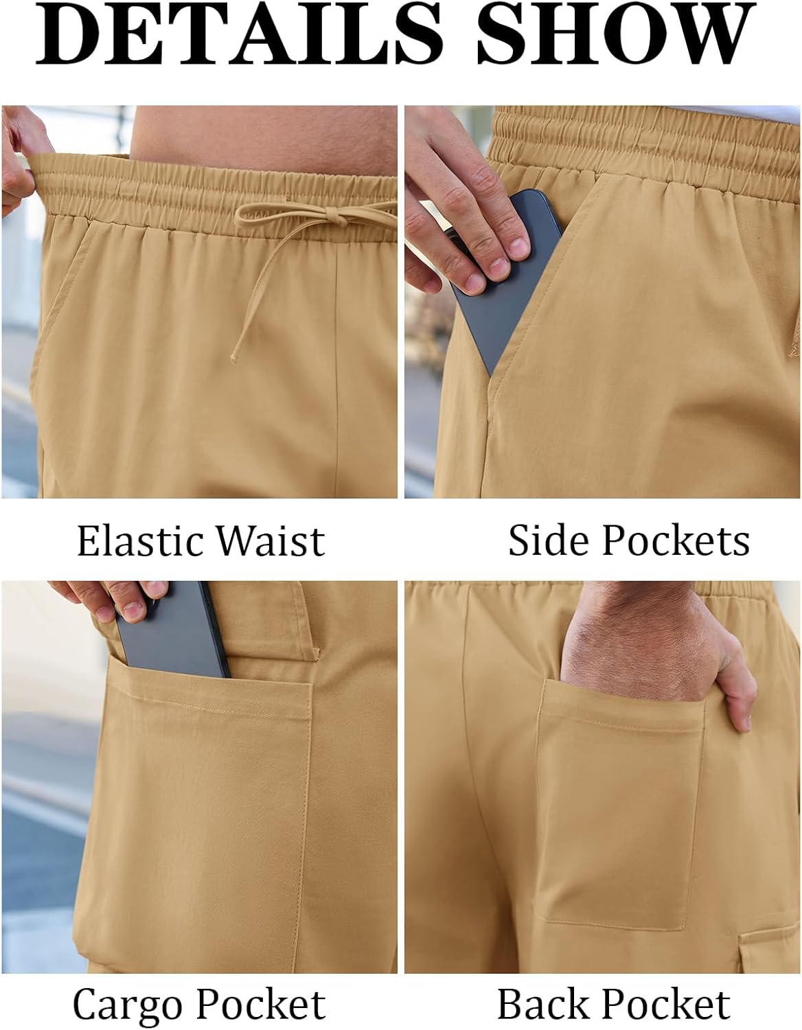 Runcati Mens Cargo Shorts Chino Cotton Drawstring Casual Shorts Summer Twill Outdoor Short Pants - Image 5