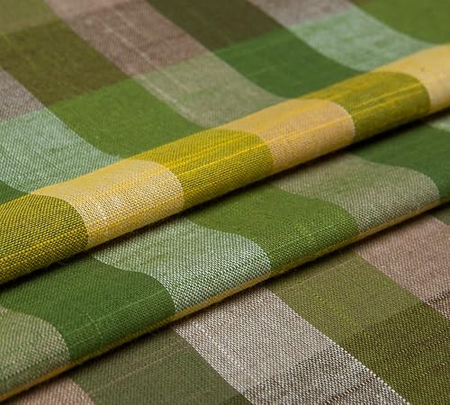 Mezcla de lino teñido en hilo, tela a cuadros de poliéster, estilo campestre, patrón a cuadros, tono amarillo, 57.48 pulgadas de ancho, Craft by The