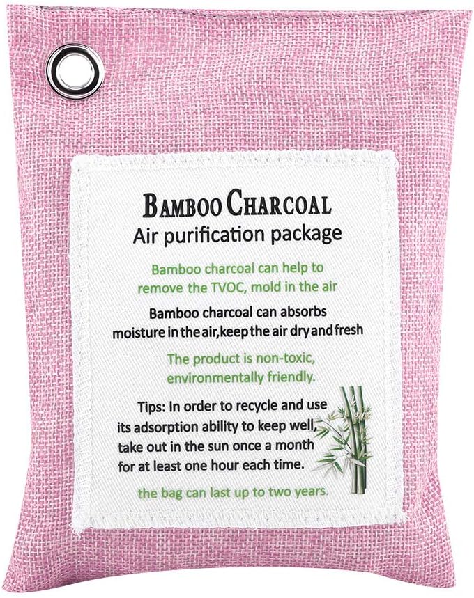 Bolsa Ambientador de carbón, Colors Air Purifying Bag Activated Charcoal Bamboo Bambú Activo Absorbedor de Humedad Coche Purificador de Aire para Armario Baños Casa Oficina (Pink) Odor Puro 8