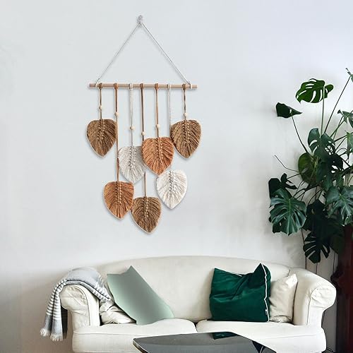 Miniatura 2 de IEUDNS Tapiz de macramé para colgar en la pared, tapiz tejido, arte de pared nórdico bohemio, decoración de pared, borlas de hojas para cuarto de