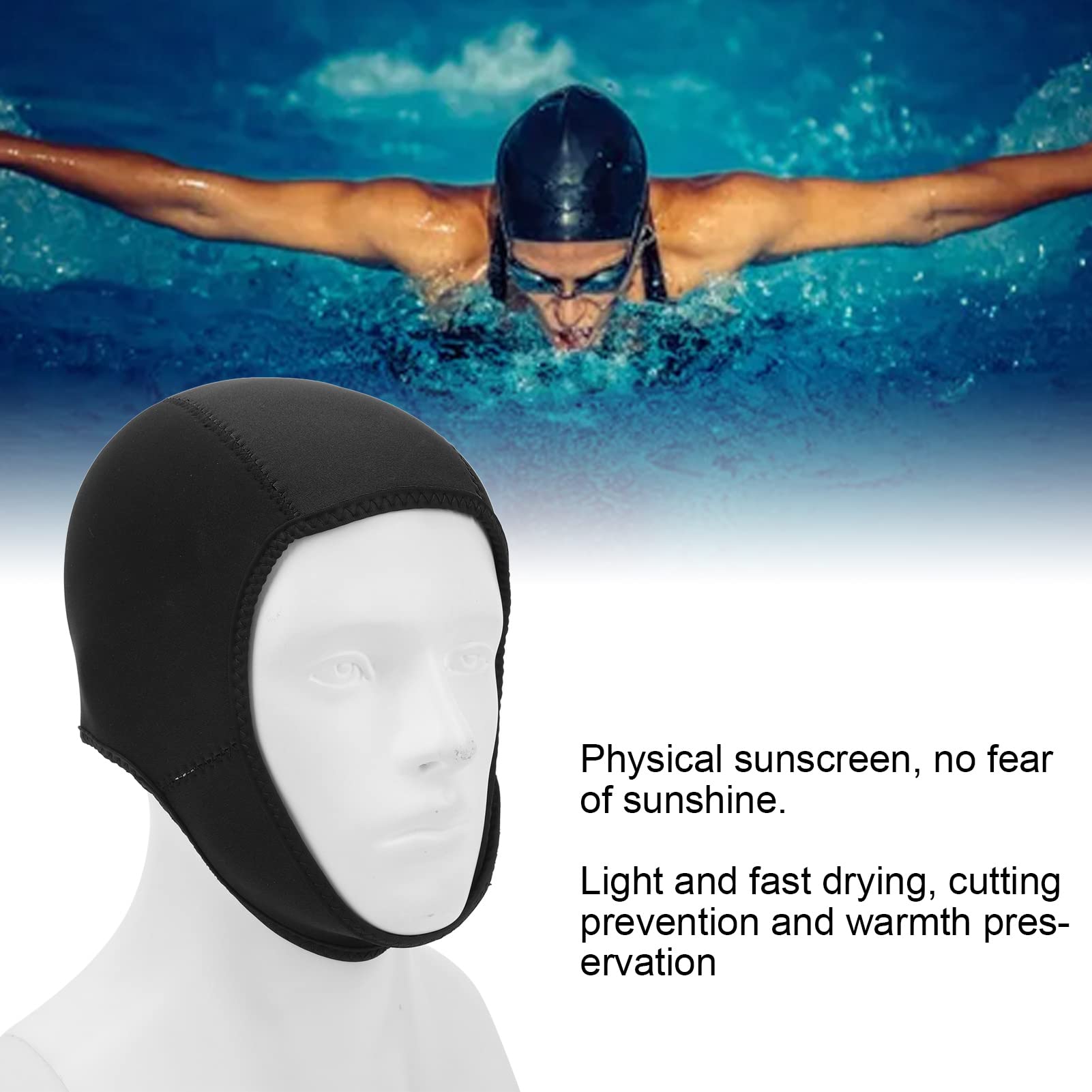 Airshi Men Surf Hood, Rubber Nylon Warm Good Elasticity Comfortable Wetsuit Hood Fine Stitching for Beach