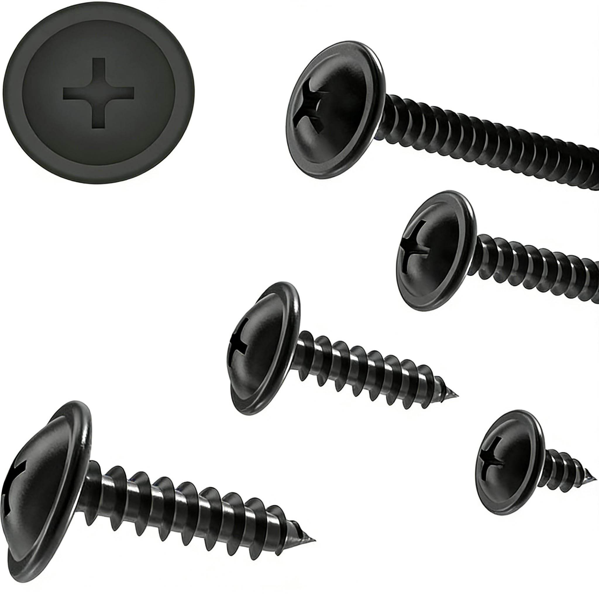 HKDZ 160Pcs 4x12mm Wafer Head Self Drilling Screws, Black Carbon Steel Self Tapping Wood Screws, Modified Truss Head Sheet Metal Screws for Aluminum, Wood, Plastic, Metal Working
