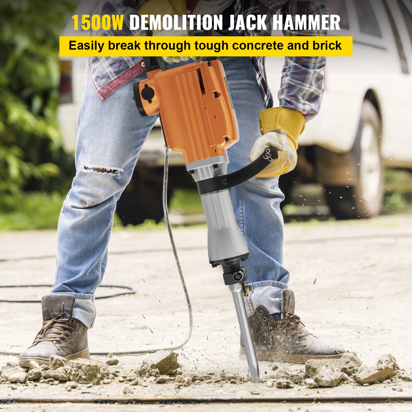 VEVOR Martello Demolitore Elettrico 1500W 65A Martello Demolitore con Impugnatura Ergonomica Rotante a 360° per Calcestruzzo, Mattoni, Stucchi di Piastrelle, Rimozione di Fondamenta di Alloggiamenti