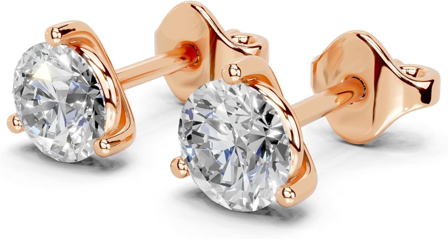 Certified Round Shape Lab-Grown Diamond 14K, 18K Stud Earrings for Women - Classic 3-Prong Martini Setting Push Back Studs (0.25-6 Ct, F-G Color, VS1-VS2 Clarity)