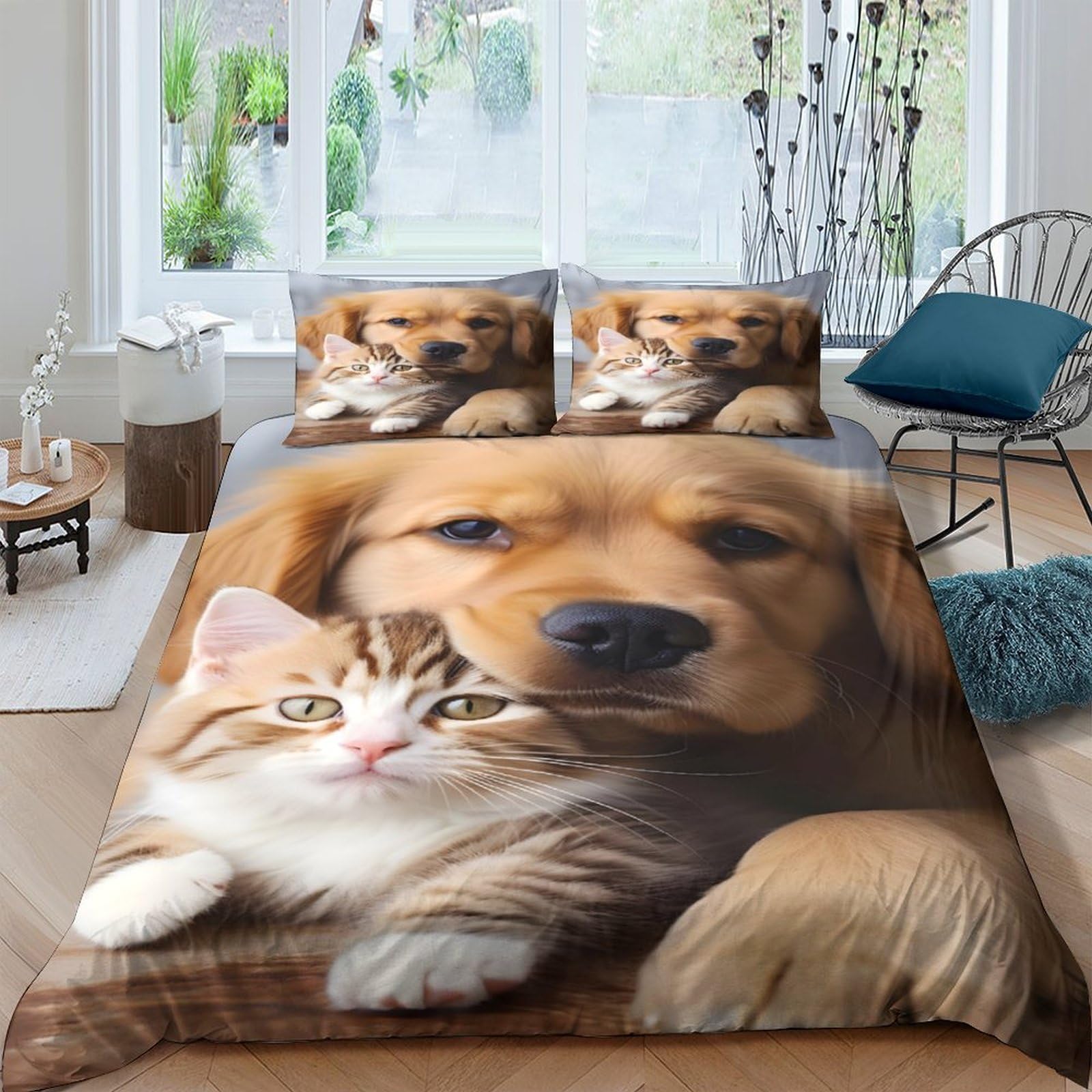 Ctjqhvkz Style-7 3D Printed Dog And Cat Fitted Sheet Microfiber Soft Animal Pattern Mattress Cover For Bedroom Dorm Easy Care Single（135X200cm）