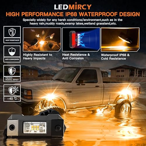 Miniatura 4 de Switchback - Kit de luces de roca de LEDMIRCY color blanco y ámbar, 12 vainas, 6 modos de función de memoria, función de reinicio con arnés de