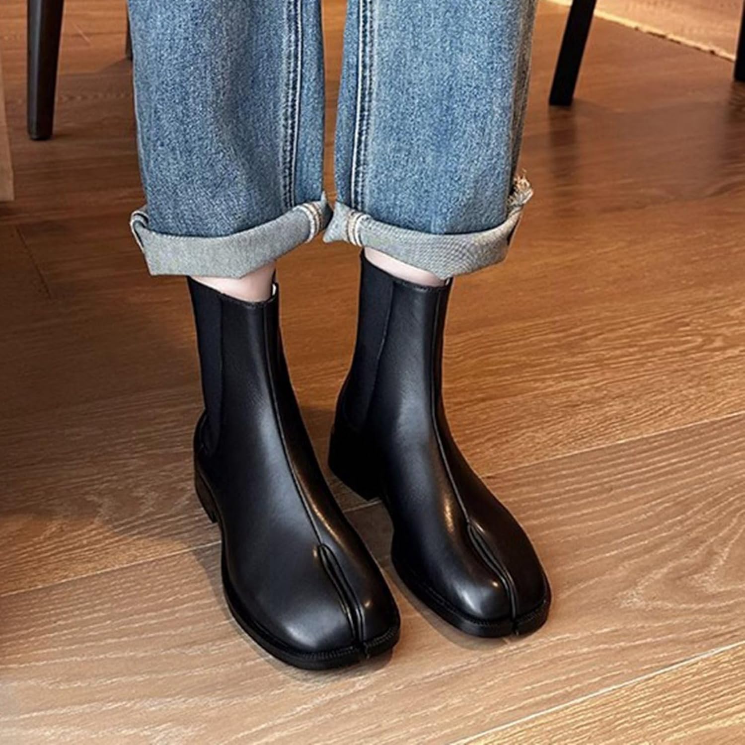 HUMANT ヒール足袋ブーツ レザー 厚底 黒 28cm 箱付き ブーツ