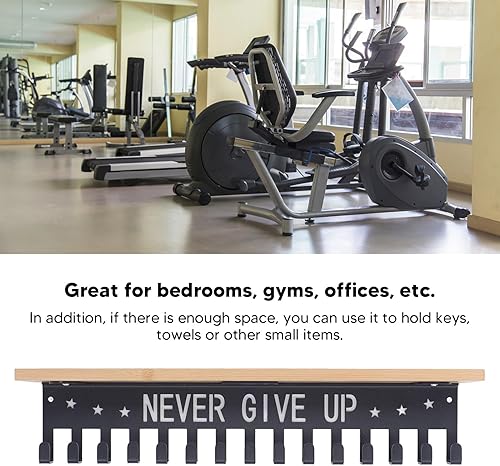 Miniatura 2 de ViaGasaFamido Estante de bambú resistente para almacenamiento de medallas y trofeos, 20 ganchos para cintas, deportes, gimnasia, fútbol, danza,