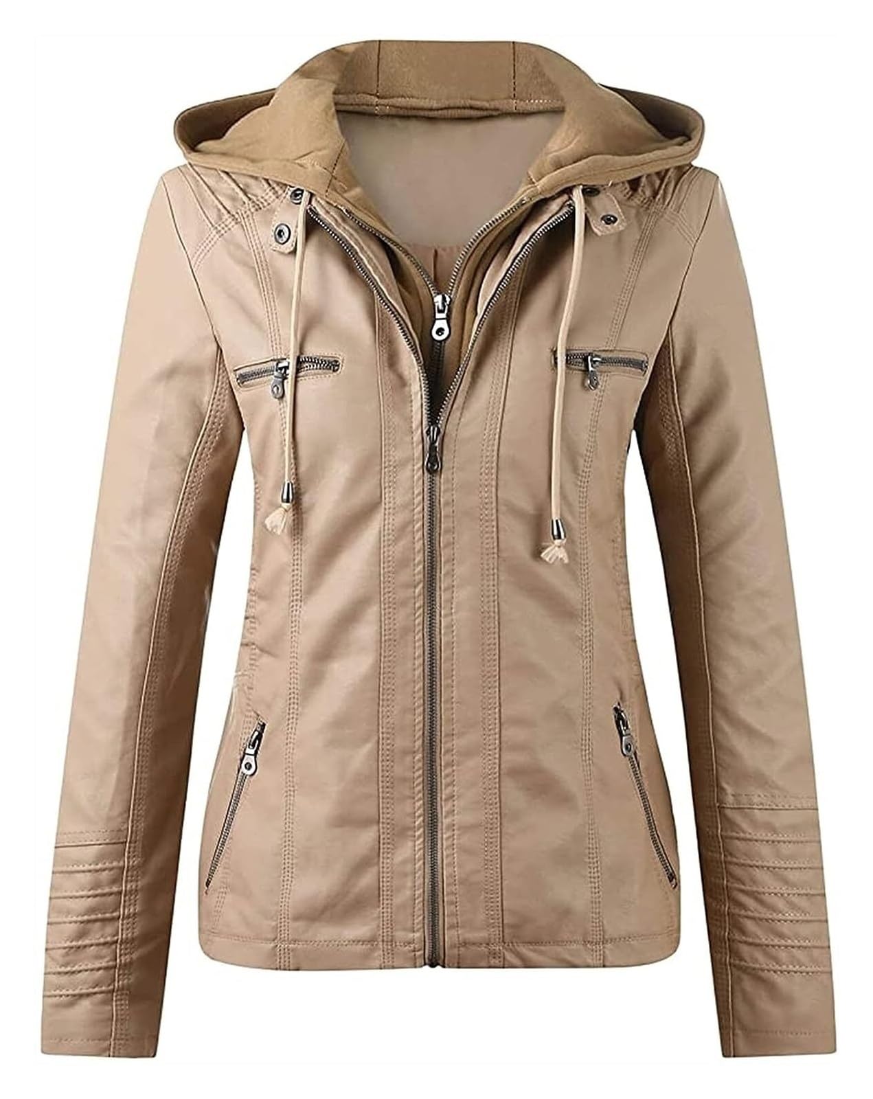 Blouson Femme Simili Cuir Blouson Moto avec Fermeture Éclair Et Capuche Blouson Moto Blouson Transition Blouson Motard avec Fermeture Éclair Blouson Transition Femme