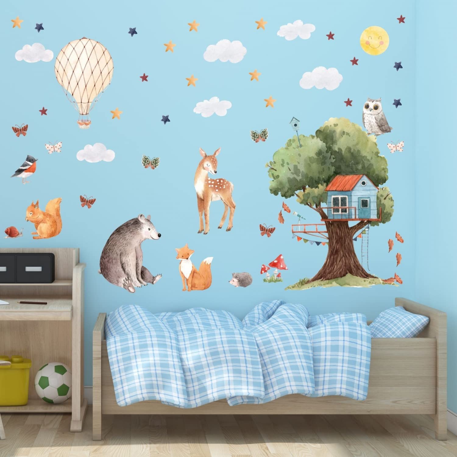 235 Wandtattoo Baumhaus mit Waldtieren Aquarell Größe 1500 x 840 mm - in 6 Größen - Kinderzimmer Sticker Wandaufkleber Wandsticker Wanddeko Wandbild