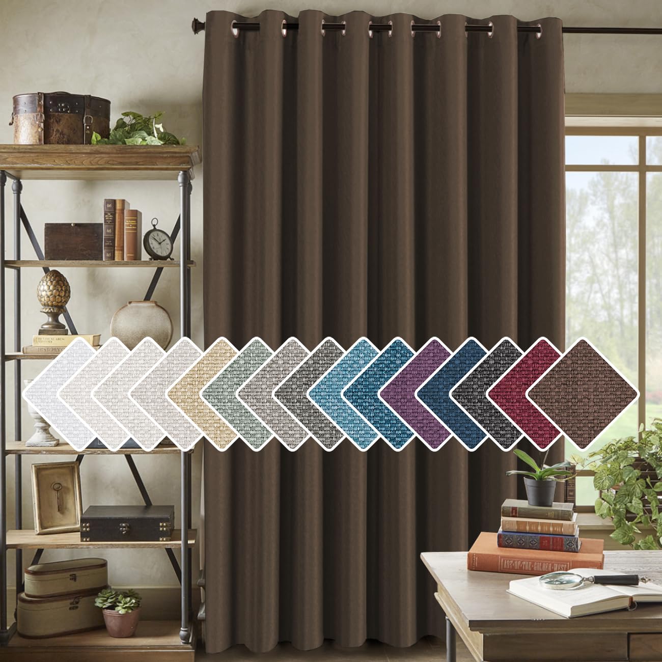 H.VERSAILTEX Room Darkening Linen Curtain for Bedroom/Living Room Extra Wide Blackout Curtains 100 x 84 Inches for Patio Glass Door, Primitive