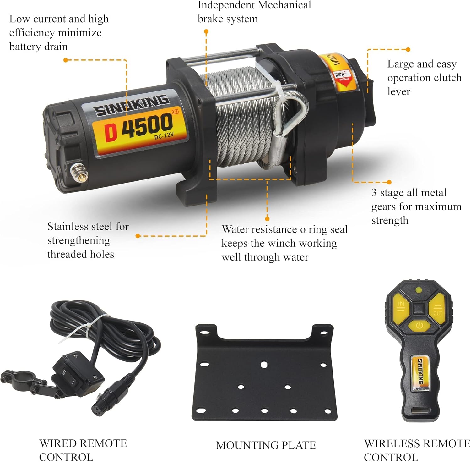 Wееklу Tор Sаlе SINOKING 4500lb 12V UTV/ATV Winch with 1/4”x 32ft Rope, Wired and Wireless Control
