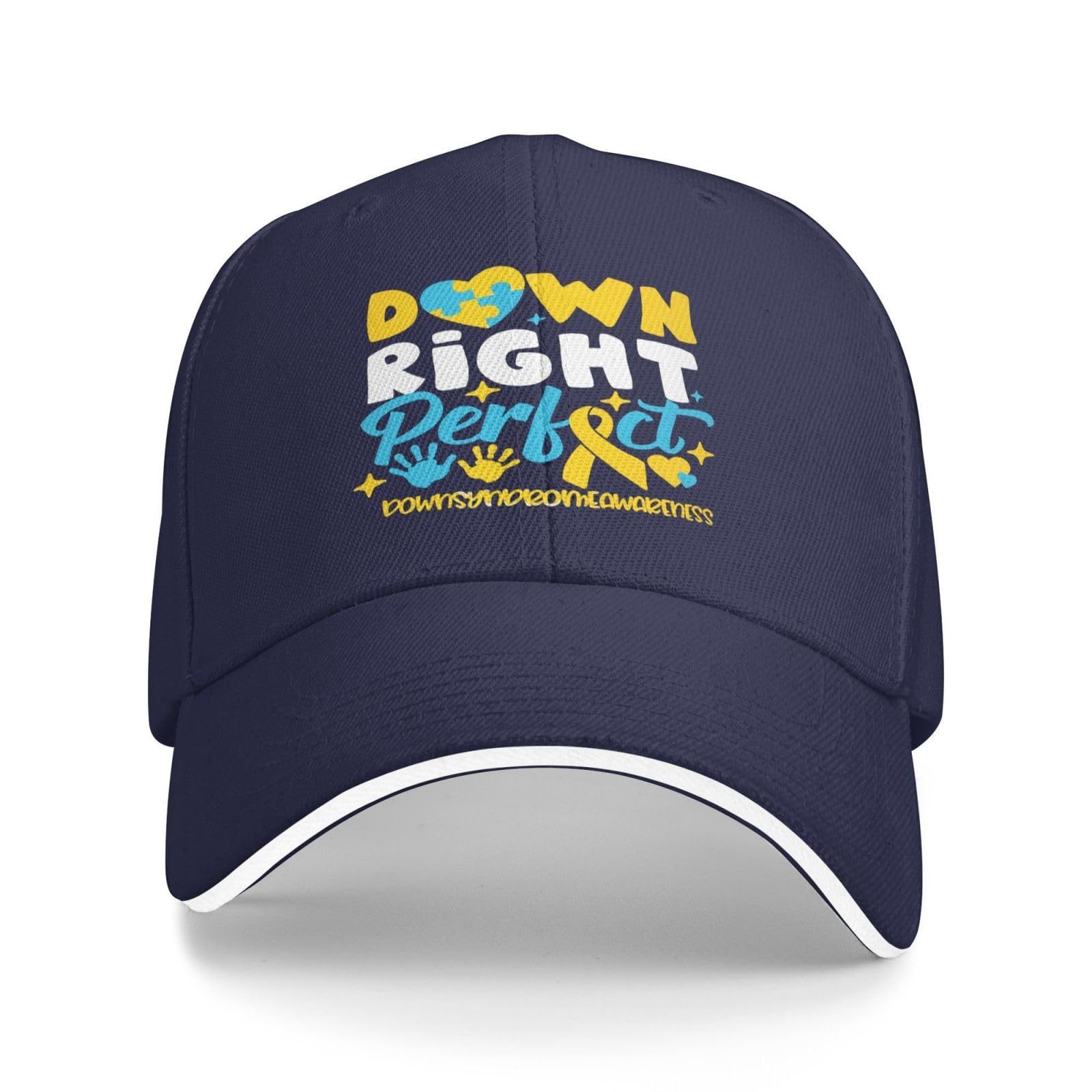 Kwqdozf Unisex Navy Blue Down Syndrome Awareness Hat Rock Your Socks Blue Yellow Ribbon Trisomy 21 Baseball Cap