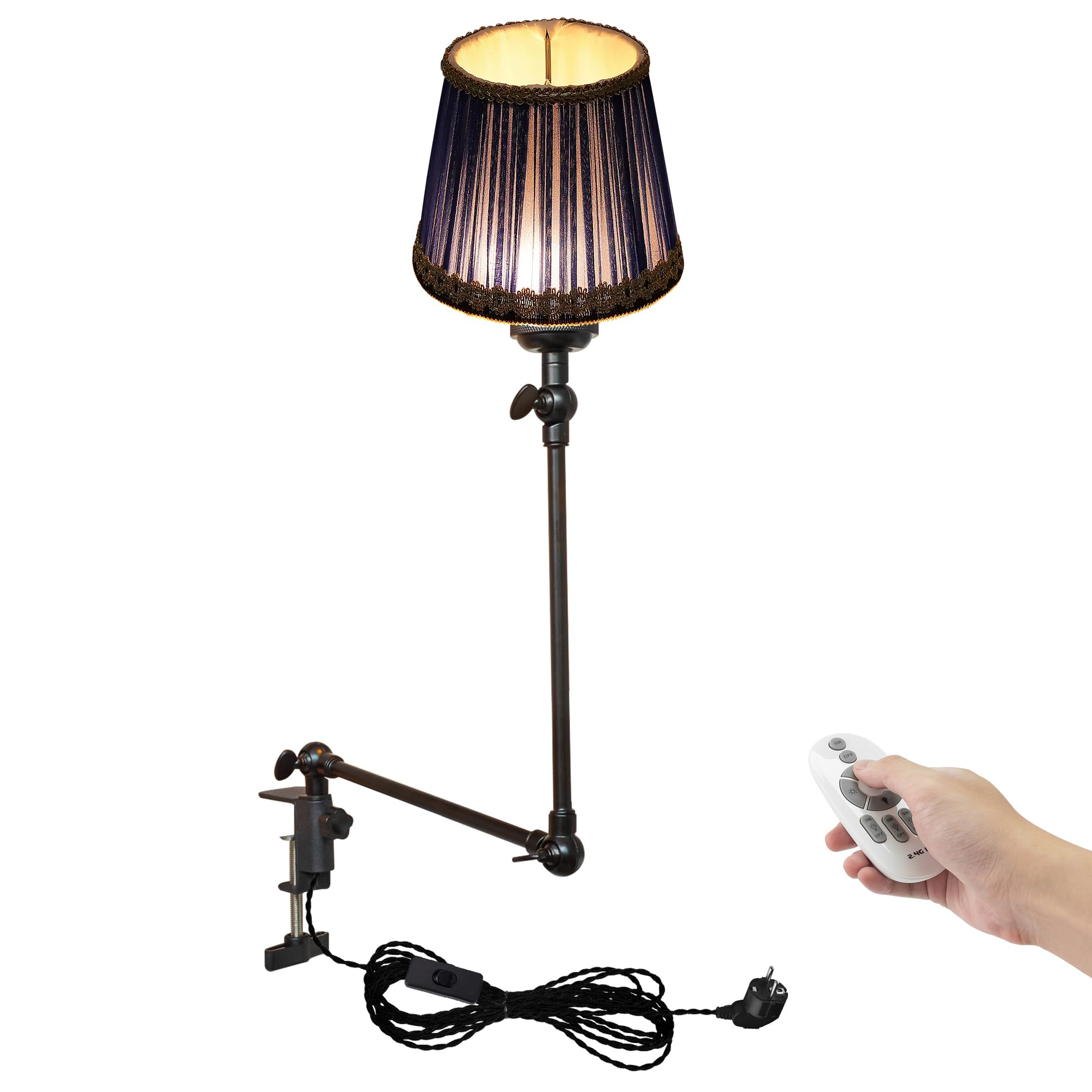 Klemmleuchte mit Fernsteuerung,1 Packung Leselampe mit 2,5 m Kabel, Dimmbar Nachttischlampe,Augenpflege Schreibtischlampe für Büro Heimgebrauch, E27 Lampenhalterung - DZ0329/808