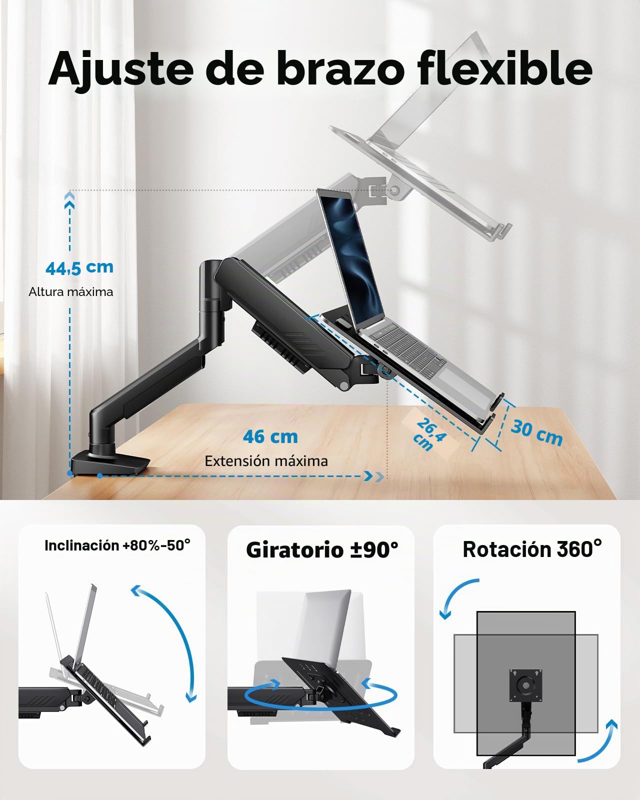 HUANUO Brazo de monitor ajustable para pantallas de 13 a 34 pulgadas, soporte de escritorio para portátil de hasta 17 pulgadas, soporta 5-20 libras, VESA 75 x 75 100 x 100, 2 opciones de montaje