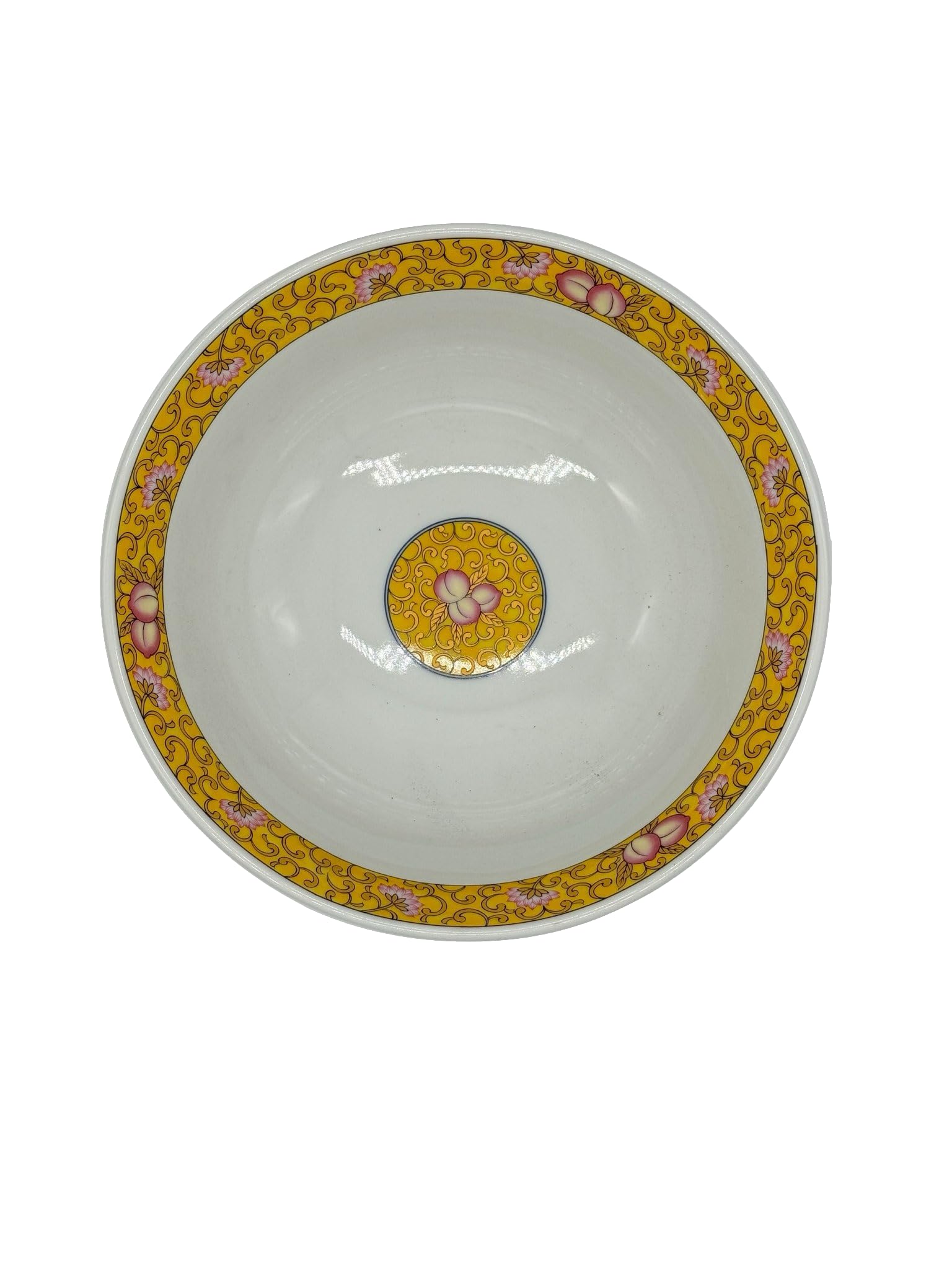 Kakuni Donburi Große Ramenschale aus japanischer Mino-Yaki-Keramik, 1,3 l, 21,5 x 8,7 cm, traditionelle Motive, Pfirsichblüten, Gelb, hergestellt in Japan TOGA1017-793