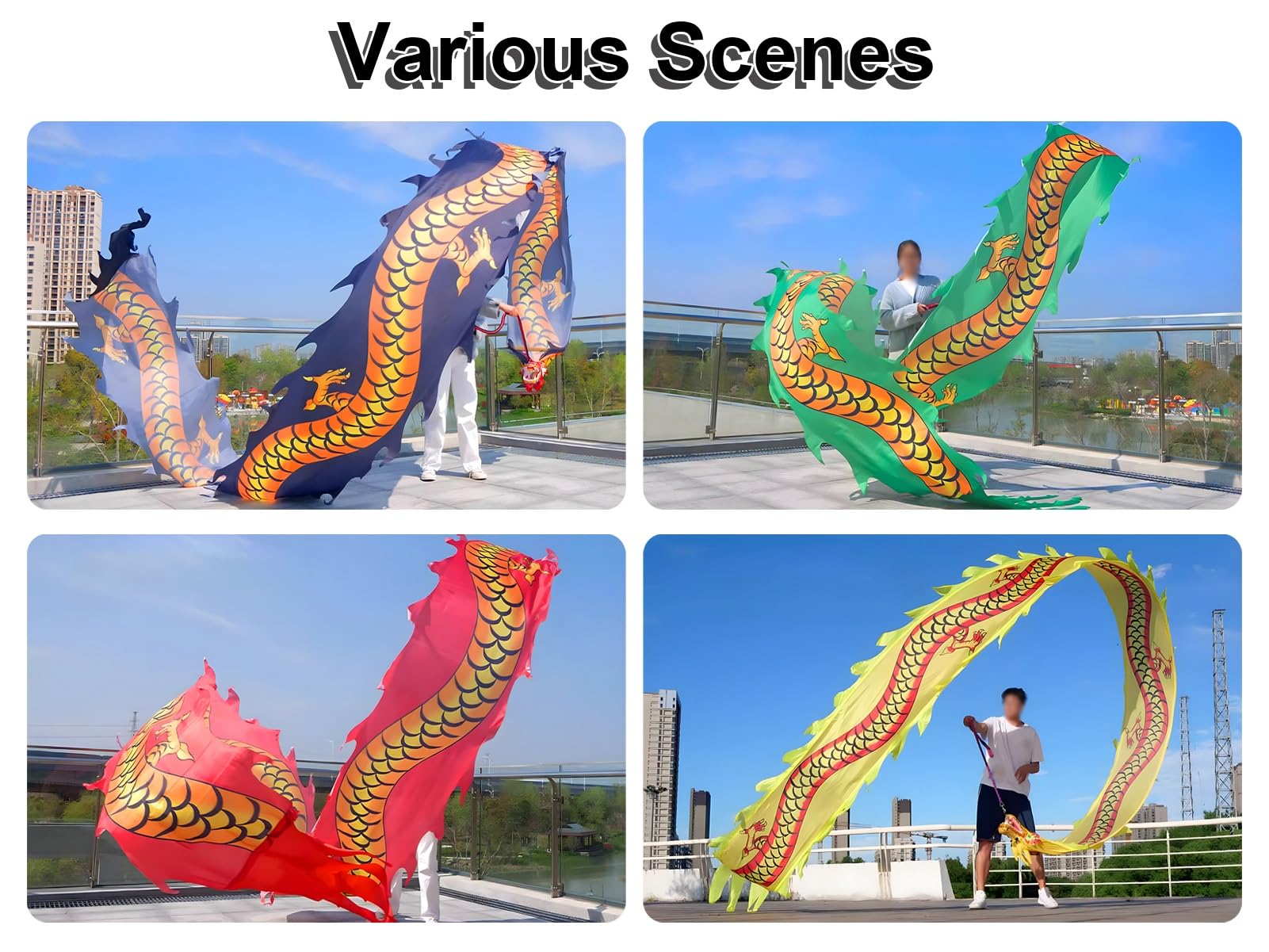 drachentanzband Drachen-Poi Mit Zubehör, Waschbarer Drachen-Band-Poi Für Anfänger, Outdoor-Fitness-Bühnen-Requisiten-Set(Yellow,20 ft)