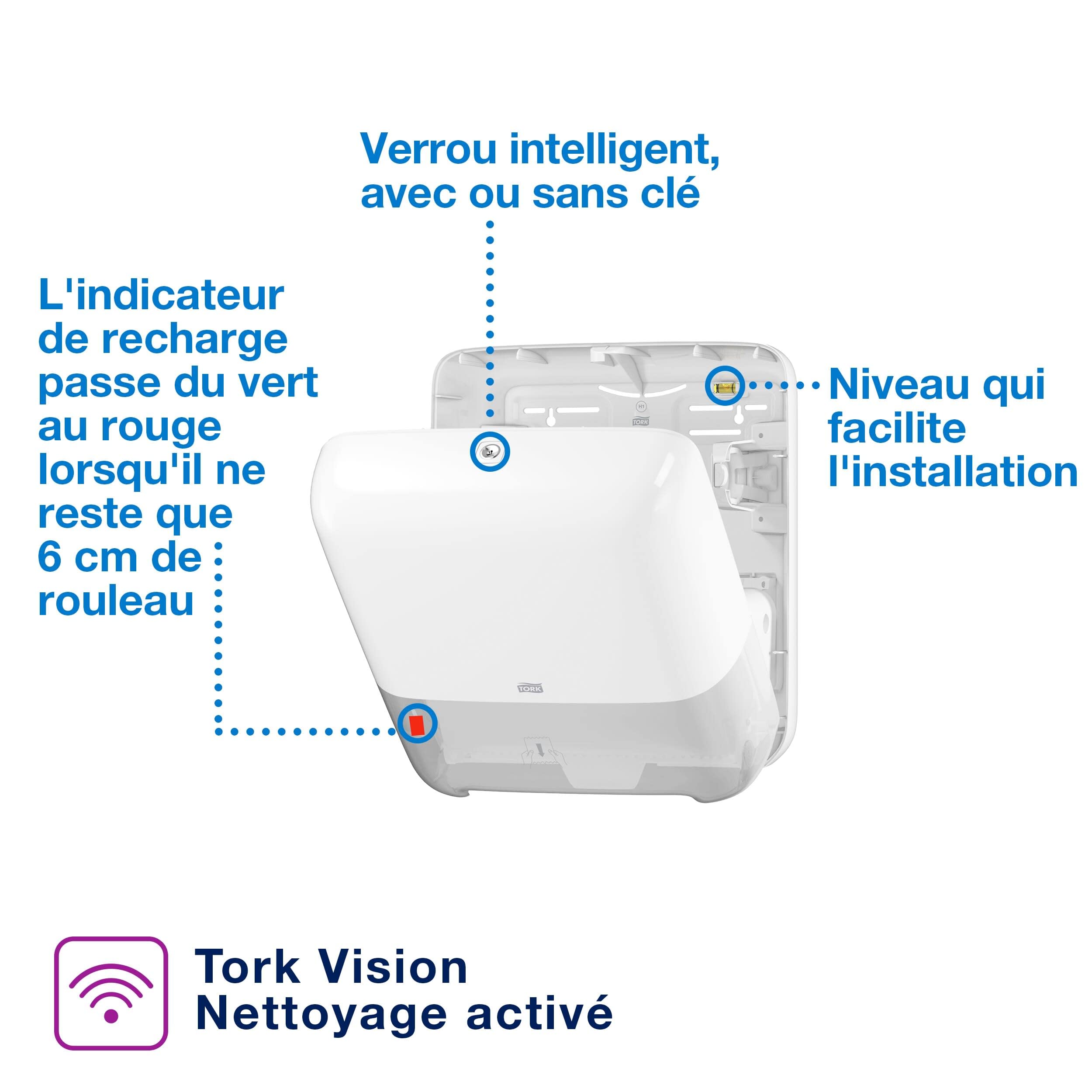 Tork Matic, Distributeur murale pour rouleau d'essuie-mains blanc H1, indicateur de recharge, gamme Elevation, 551000