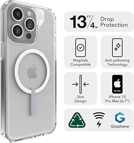 Miniatura 2 de ZAGG Crystal Palace Snap - Funda transparente para iPhone 15 Pro Max, protección contra caídas (13 pies13.1 ft), grafeno duradero, antiamarilleo y