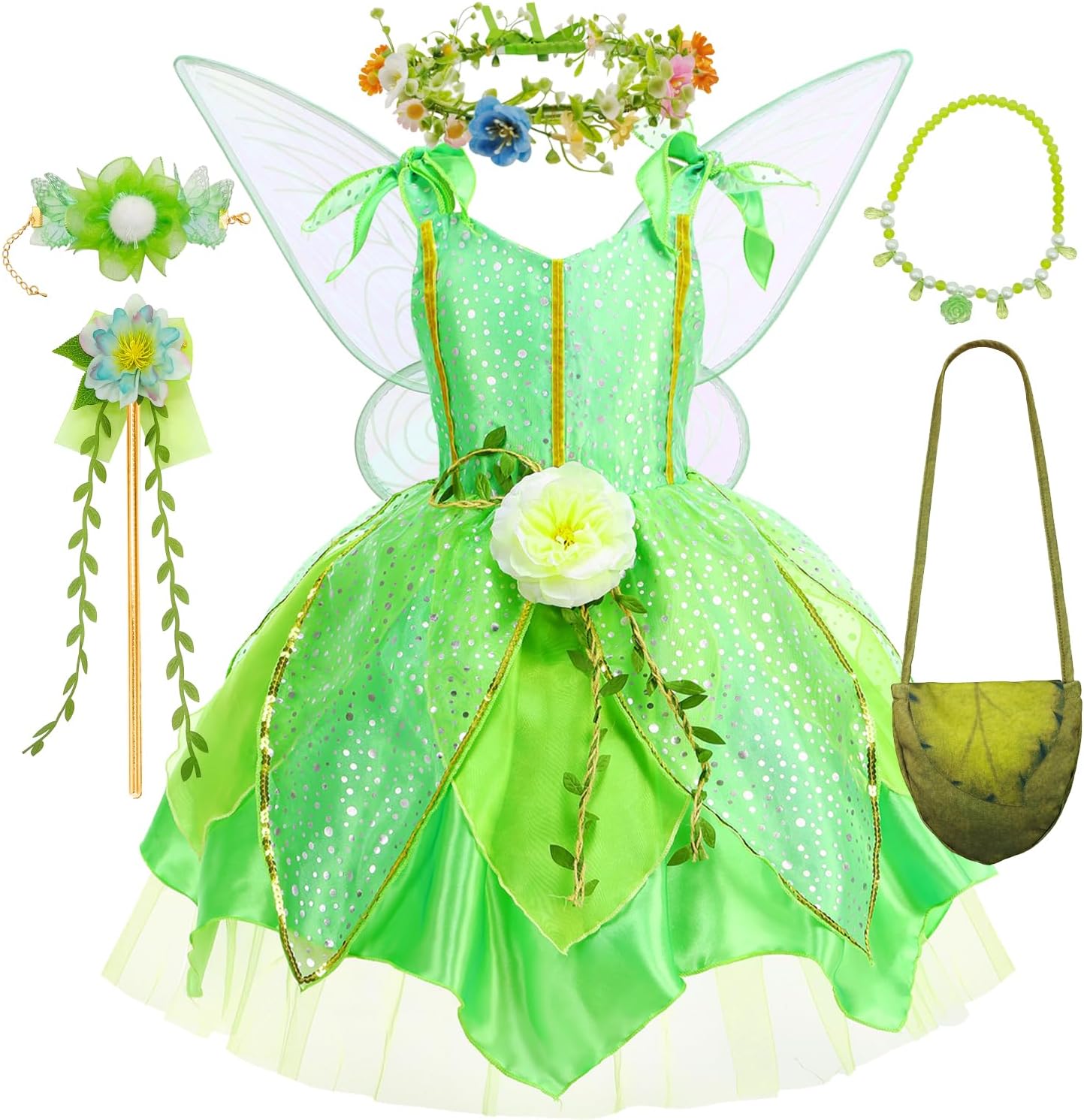 Fairy Princess Costume Set with Wings for Girls 3-10Y