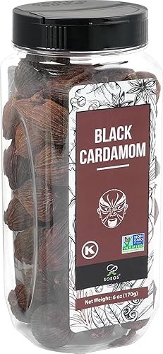 Soeos Cardamomo negro de 6 onzas, sin OMG, Kosher, especias de cocina asiáticas e indias, sabor ahumado, cardamomo recién seco, semillas de