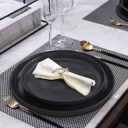 Miniatura 4 de Vidalenta Juego de 4 platos de cerámica de 10 pulgadas platos de ensalada de pasta de porcelana platos de servir estilo superficie martillada juego