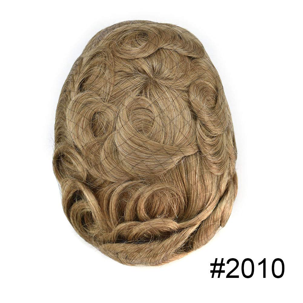 Toupee For Men Swiss Lace Hair Replacement System Virgin Human HairPiece Men’s Toupee Lace Front Hair Restoration For Men Poly PU Skin at Back Hair Unit 8"x10"#2010 Light Ash Blonde with 10% Gray-110% density