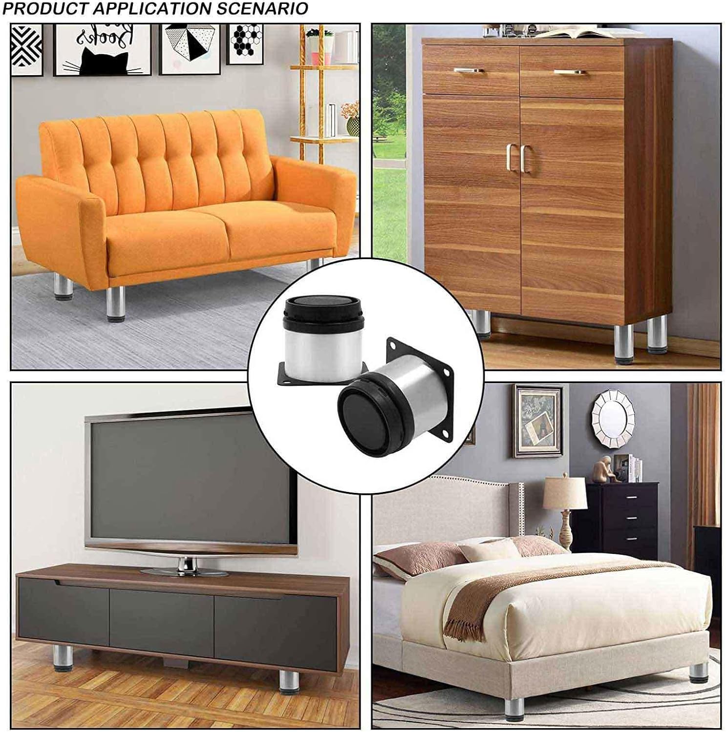 Set of 4 Replacement Sofa Legs Kitchen Cabinet Adjustable Feet Cabinet Feet Table Leg Round Furniture Leg 0-15mm for DIY Furniture,80mm(3.15in) ()