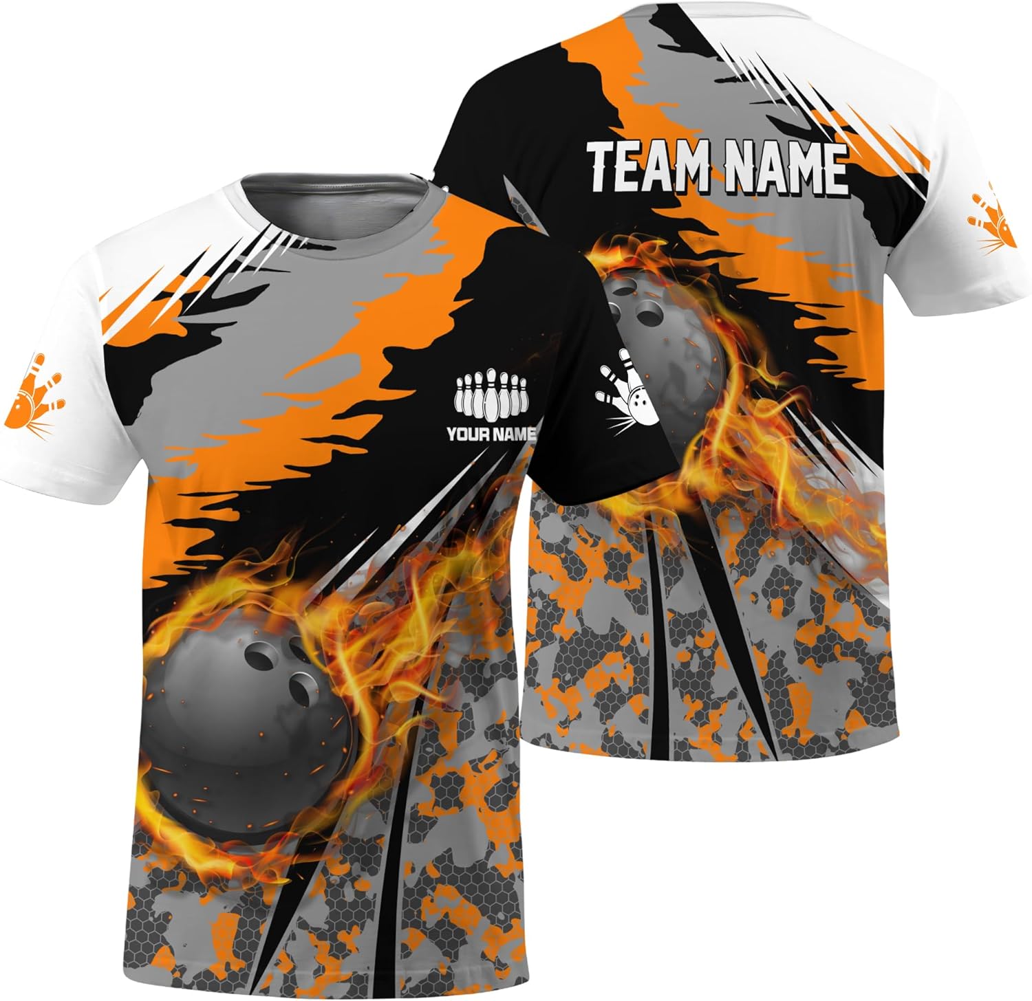 Men's Bowling Tshirt Customized Solid Fire Bowling Ball T Shirt for Bowler Print Bowling Theme Clothes