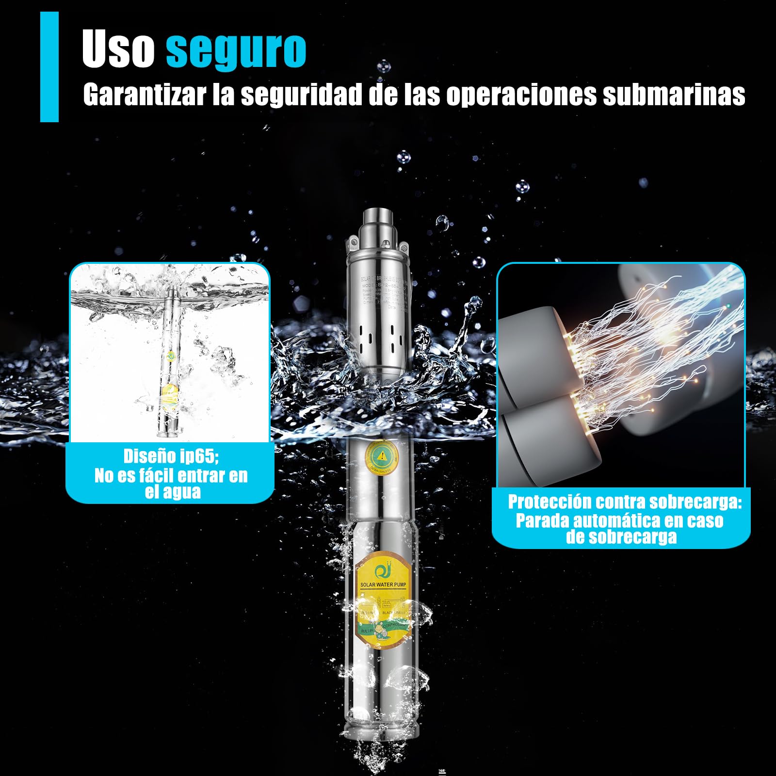Pompa dell'acqua a energia solare, pompa sommersa per pozzi profondi, 12 V, 24 V, 48 V, pompa per pozzi ad immersione per industria, irrigazione, uso domestico (24 V, 370 W)