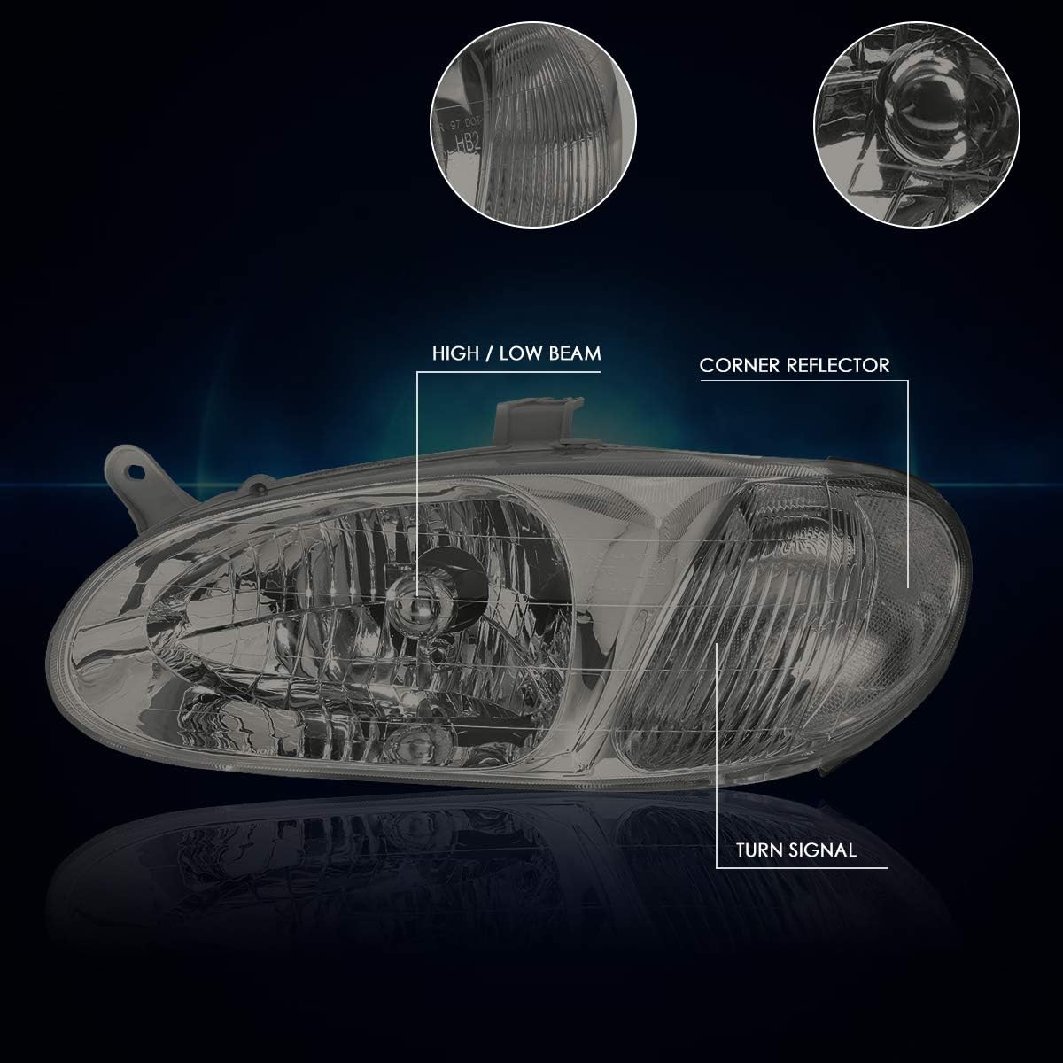 PM PERFORMOTOR 2Pcs Replacement Headlights Assembly Compatible with Kia Sephia 98-01 | Headlamps with Clear Corner