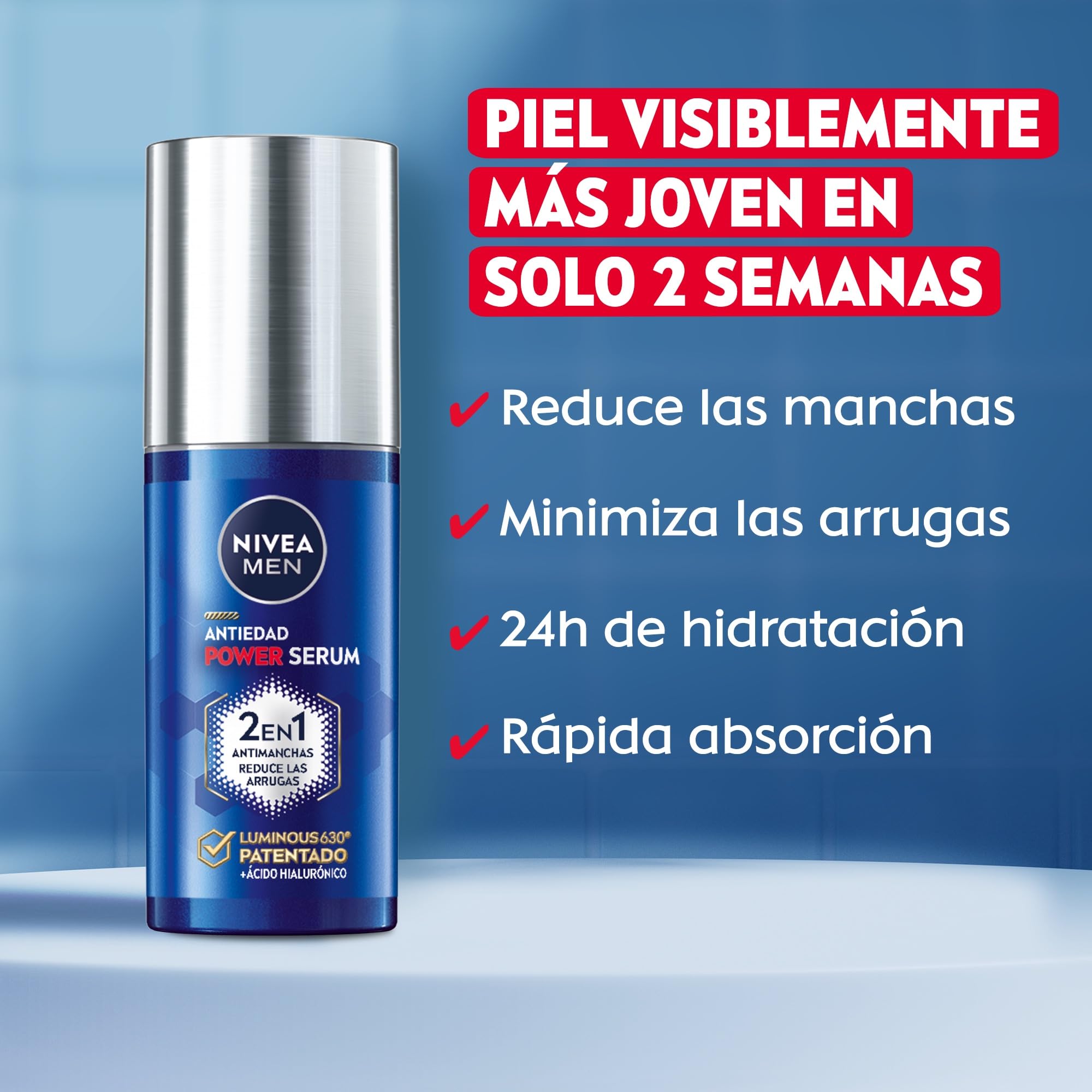 NIVEA MEN POWER Sérum Antiedad 2 en 1 - Serum Facial Hidratante para Hombre - Antimanchas y Antiarrugas - Con Luminous 630 y Ácido Hialurónico - Reduce Arrugas Profundas - Todo tipo de piel - 30 ml