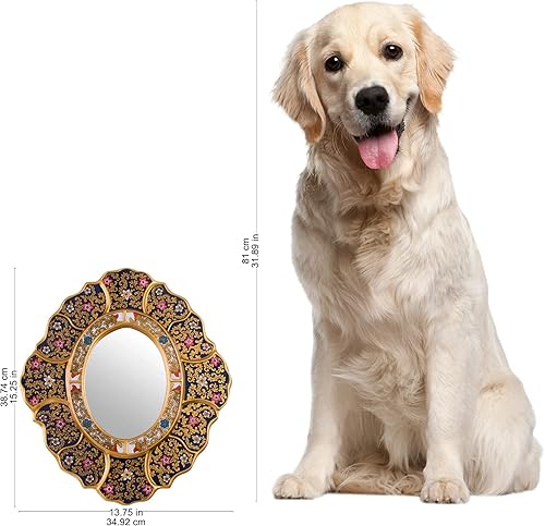 Miniatura 5 de NOVICA Espejo de pared de vidrio pintado con reversa, hecho a mano, madera de vidrio azul metálica andina, espejos decorativos de Perú, flores 13.75