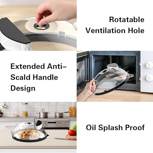 Miniatura 4 de Cubierta de alimentos para microondas con vapor de agua, cubierta de salpicaduras de microondas para alimentos, tapa transparente de 10 pulgadas