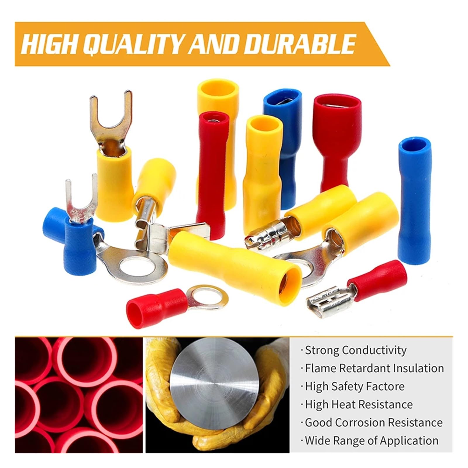 Assortiment de 635 connecteurs de fils électriques, cosses à isolées, bagues à bout mixtes, fourches et bêches à déconnexion rapide