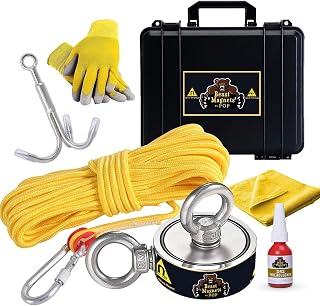 1320LB’s Complete Magnet Fishing Kit | Double Sided Fishing Magnet Kit with Case | Includes Strong Neodymium N52 Magnet, Durable 65ft Rope, Carabiner, Gloves, Grappling Hook & Carry Case