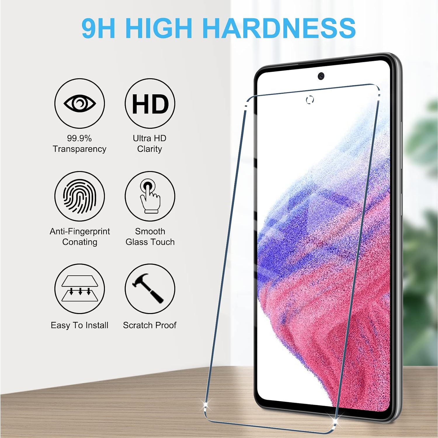 LYWHL 3 Pack for Samsung Galaxy A53 5G Screen Protector, Tempered Glass HD Clear 9H Hardness Protective Film for Galaxy A53 6.5”, Anti-Scratch Bubble Free Case Friendly - Transparent image 3